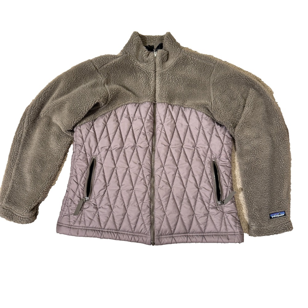 Vintage Patagonia Hybrid Fleece Jacket Women Large Brown Soft Sherpa Made In USA